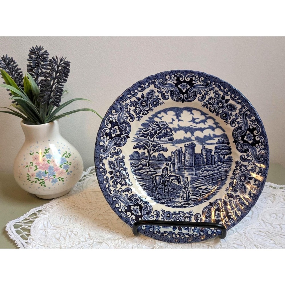 Vintage Blue Transferware Plate Old Country Castles British Anchor England